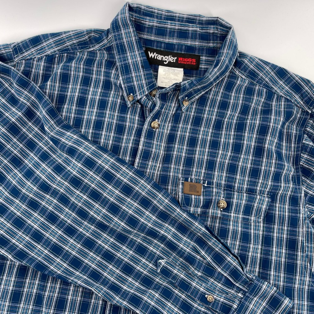 Wrangler Riggs Workwear Mens Button Down Shirt Plaid Long Sleeve XLT Tall